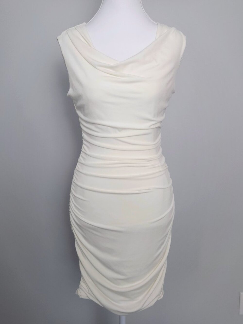 Sweet Storm Ivory Ruched Cowl Neck Bodycon Dress | Women's Medium | NWOT